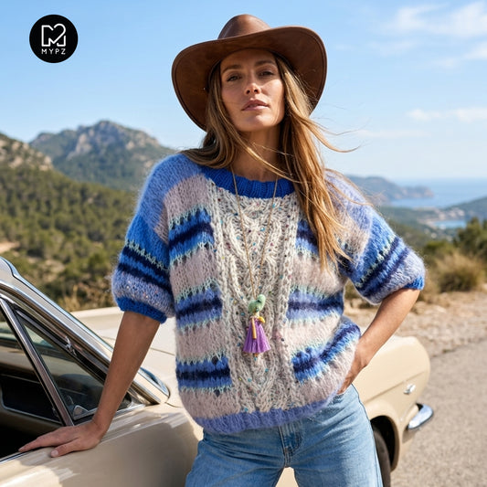 Knitting kit – MYPZ Light Alpaca Mohair Top Cable Heart Blue No10 (ENG-NL-DE)