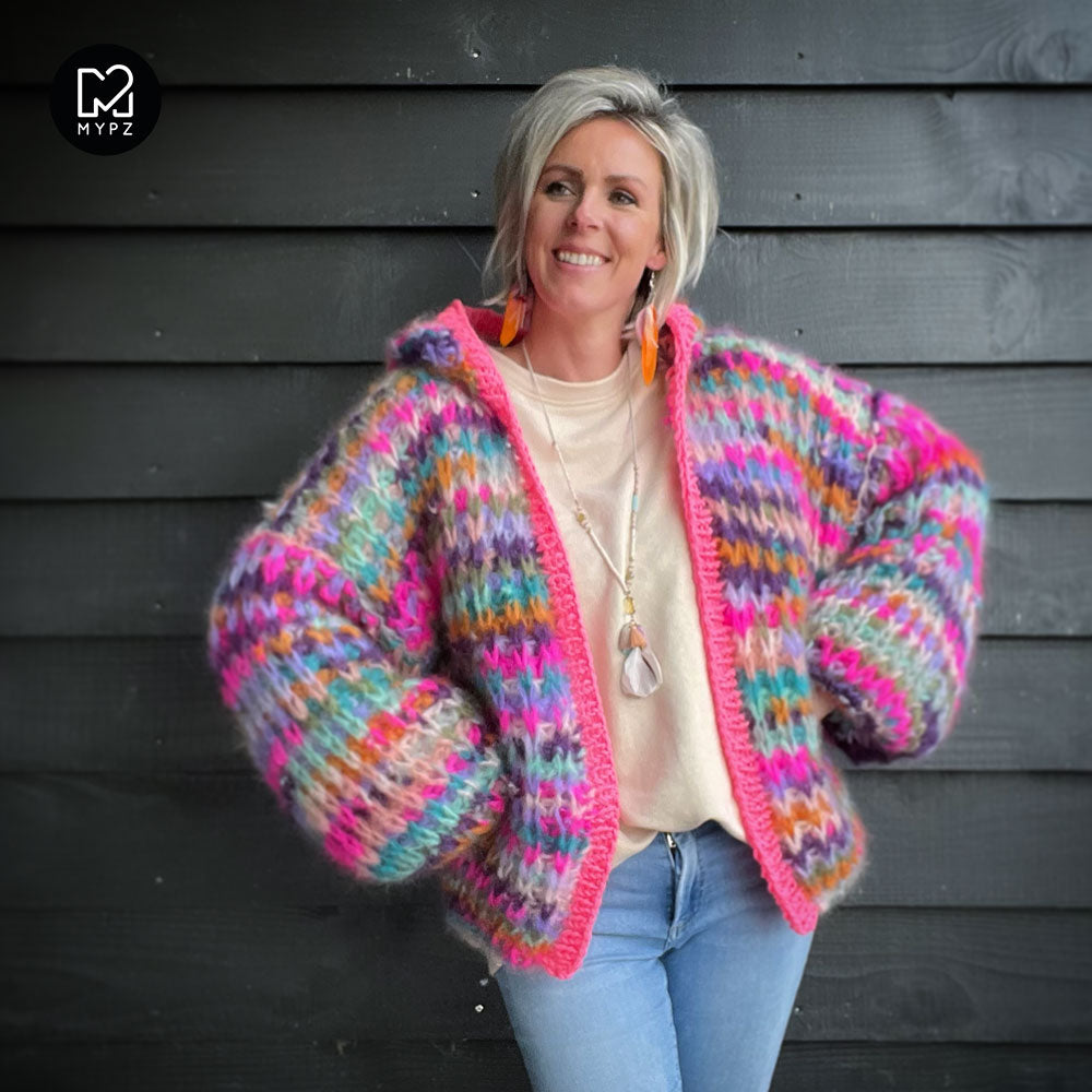 Knitting Kit – MYPZ Chunky Mohair Rib Cardigan Confetti with hoodie No.12 (ENG-NL)