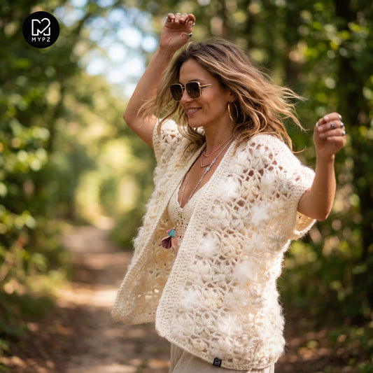 Cardigan MYPZ Wildflower Tonalità di bianco
