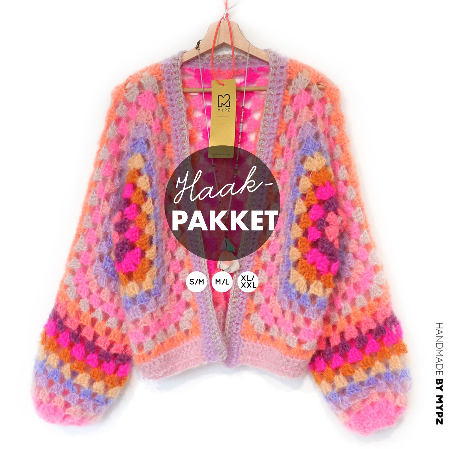 Crochet kit - MYPZ Hexagon Cardigan Pink Vibes (ENG-NL-DE)