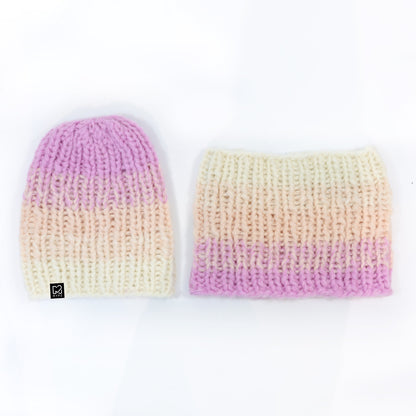 Kit per maglia - cappello + scaldacollo in alpaca grossa sfumata Powder (ENG-DE-NL-ES-FR-IT-DA-SV-NO)