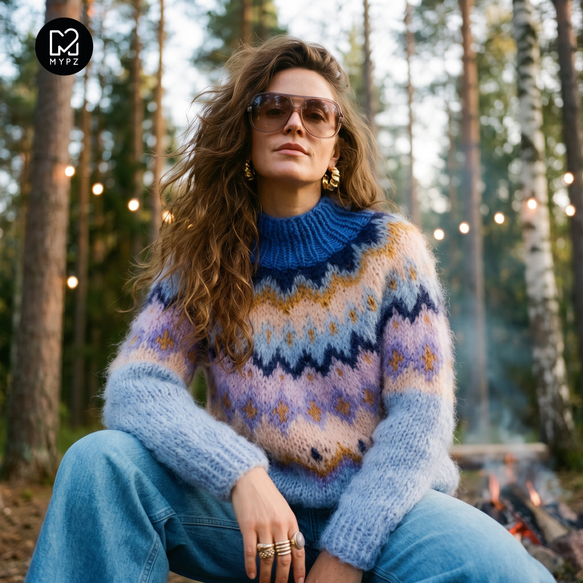 MYPZ Pullover top-down in mohair grosso ai mirtilli sed