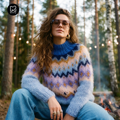 MYPZ Pullover top-down in mohair grosso ai mirtilli sed