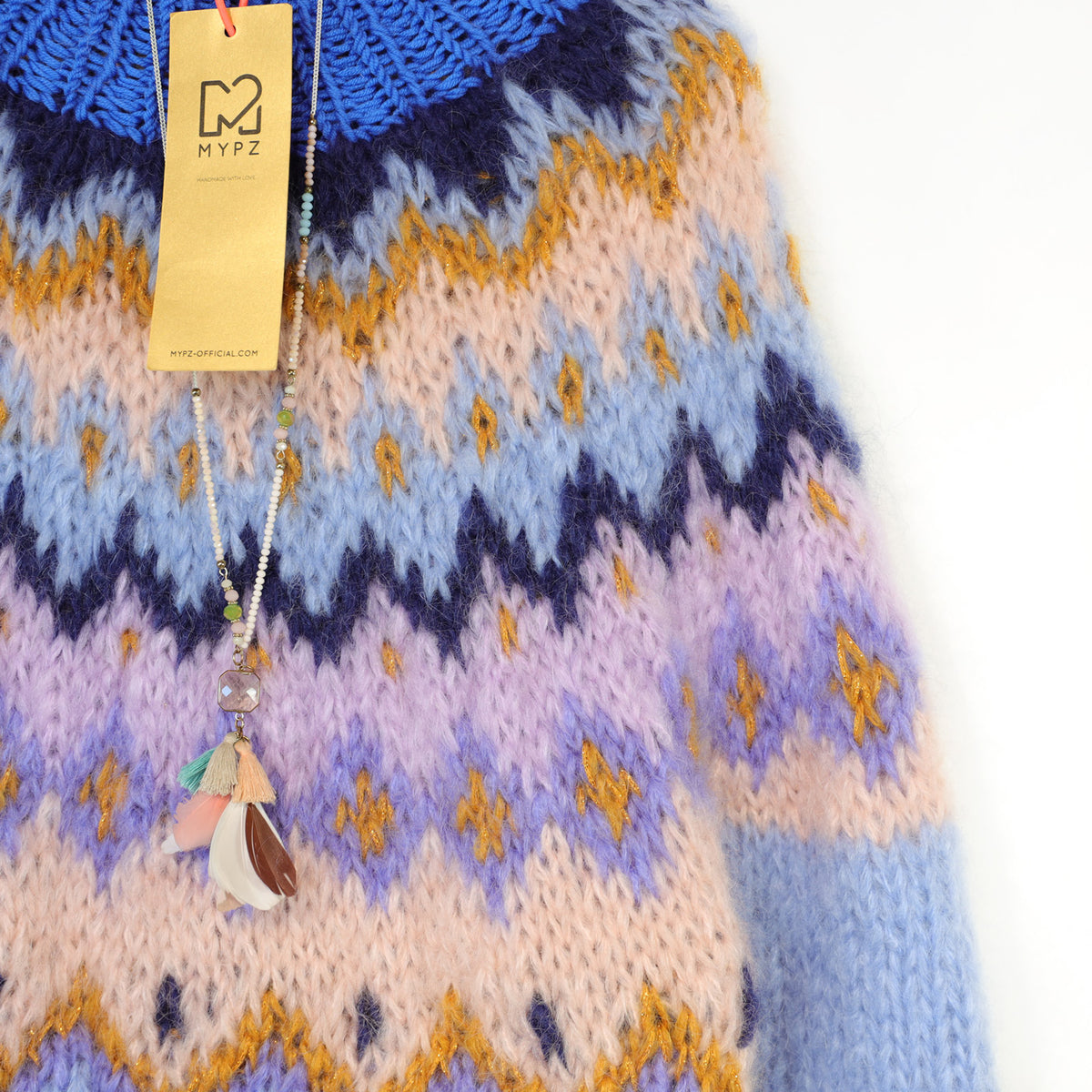 MYPZ Pullover top-down in mohair grosso ai mirtilli sed