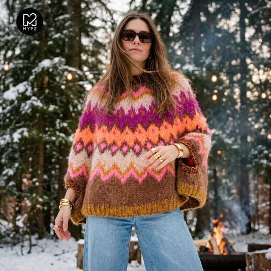 Schema per maglia - MYPZ Poncho in mohair grosso lavorato dall'alto Brownberry n. 12 (ENG-DE-NL-ES-FR-IT-DA-SV-NO)