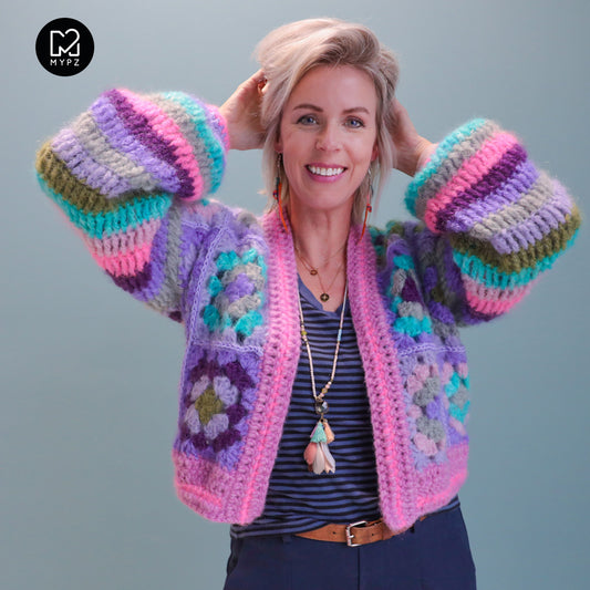 Schema per uncinetto - cardigan MYPZ Granny in mohair Purple Candy (ENG-NL-DE)