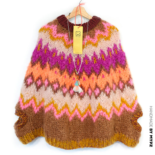 Schema per maglia - MYPZ Poncho in mohair grosso lavorato dall'alto Brownberry n. 12 (ENG-DE-NL-ES-FR-IT-DA-SV-NO)