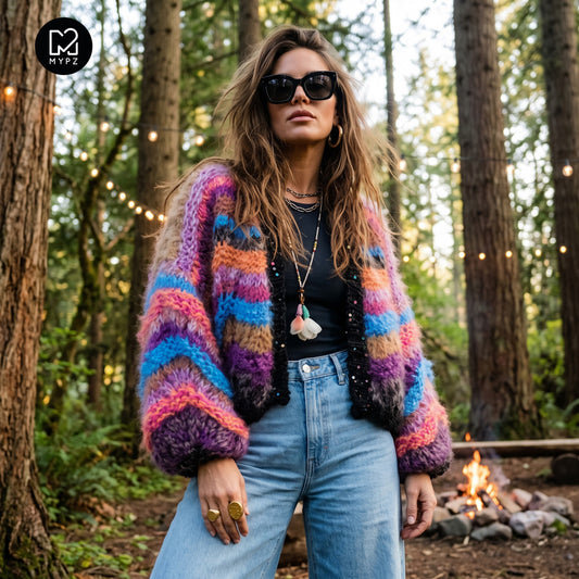 Knit Pattern – Short Chunky Mohair Cardigan Maple Wave No.12 (ENG-DE-NL-ES-FR-IT-DA-SV-NO)