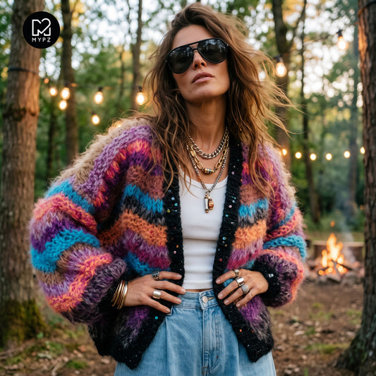 MYPZ Short Chunky Mohair Cardigan Maple Wave No12