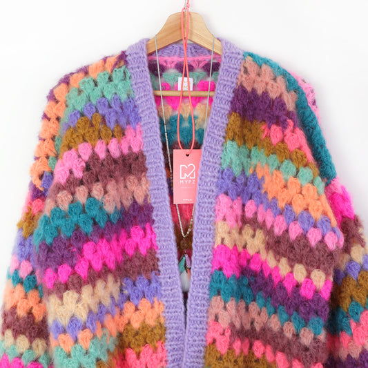 Kit per uncinetto – MYPZ cardigan a righe granny in mohair Fiesta (ENG-NL-DE)