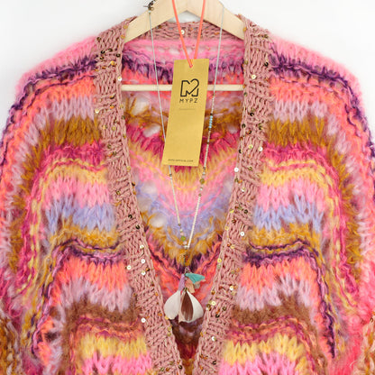 Knitting Kit – Short Chunky Mohair Cardigan Colorflow Wave No.12 (ENG-NL-DE)