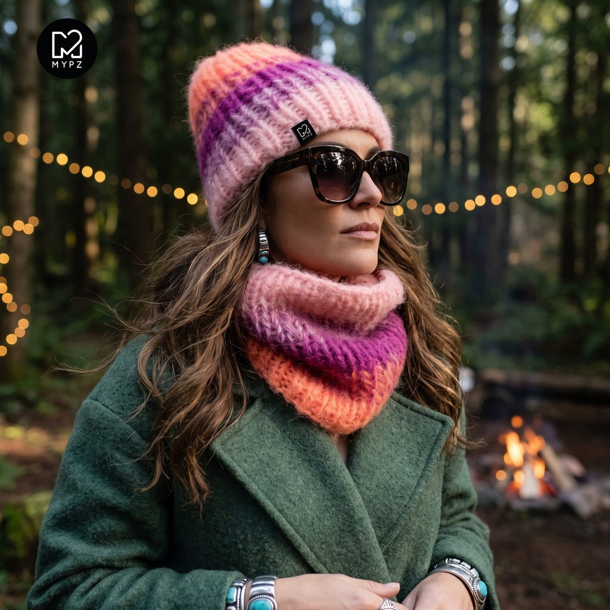 Modello per lavorare a maglia – cappello e scaldacollo in mohair grosso sfumato (ENG-DE-NL-ES-FR-IT-DA-SV-NO)