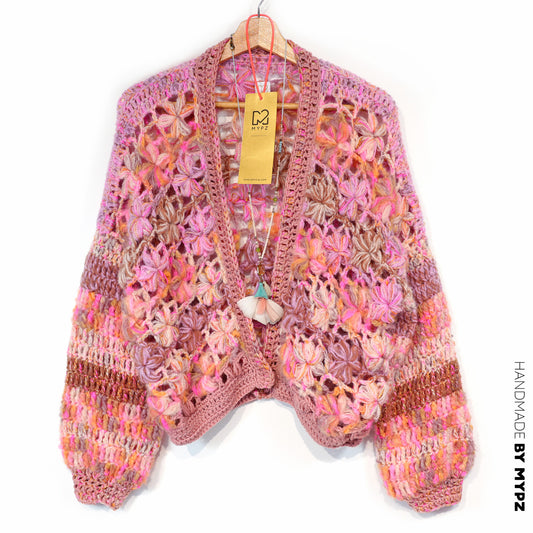 Kit per uncinetto - cardigan corto MYPZ Wildflower color Pecan (ENG-DE-NL-ES-FR-IT-DA-SV-NO)
