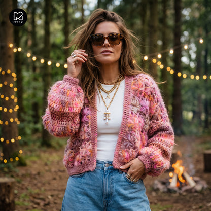 Schema all’uncinetto - cardigan corto MYPZ Wildflower Pecan (ENG-DE-NL-ES-FR-IT-DA-SV-NO)