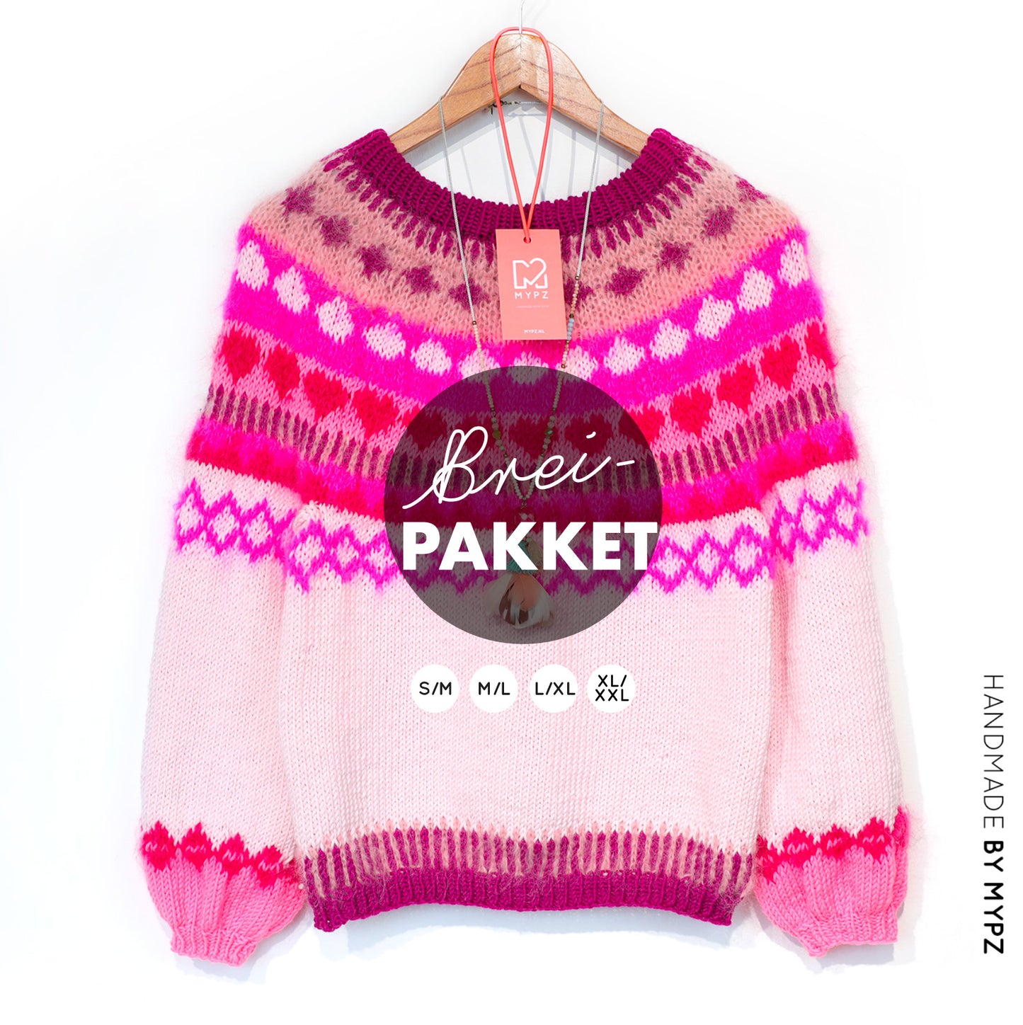 Knitting Kit – MYPZ top-down sweater Pink Hearts No6 (ENG-NL-DE)