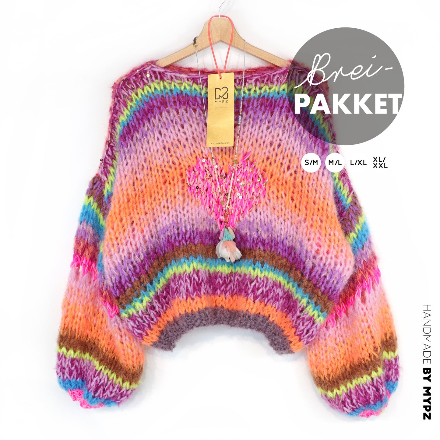Knitting Kit – MYPZ Short Chunky Pullover Neon Hearts No15 (ENG-NL-DE)