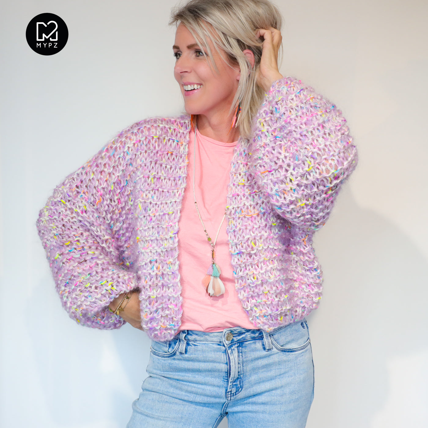 Knitting Kit – MYPZ Short Chunky Mohair-Merino Cardigan Confetti Nights No.15 (ENG-NL-DE)
