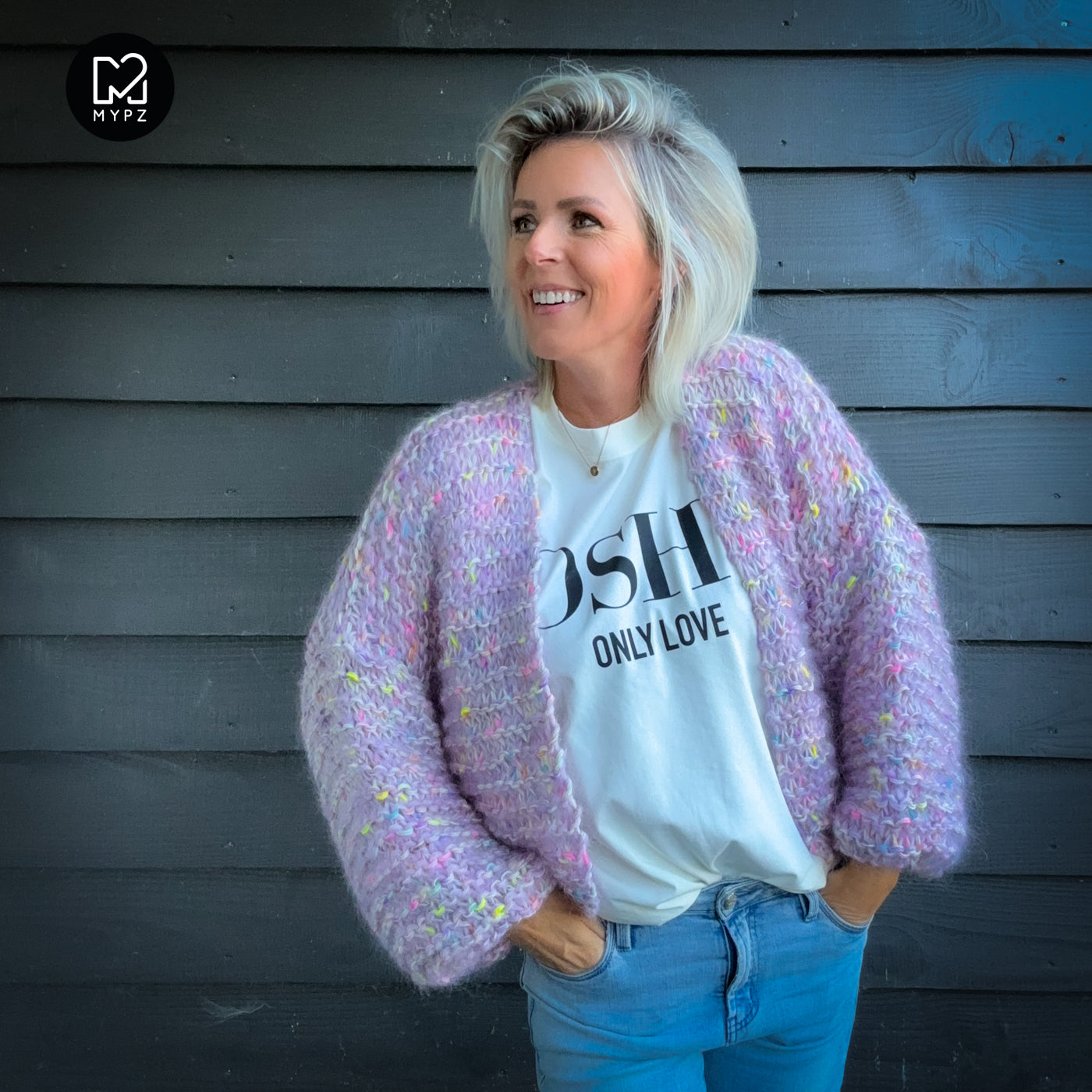 Knitting Kit – MYPZ Short Chunky Mohair-Merino Cardigan Confetti Nights No.15 (ENG-NL-DE)