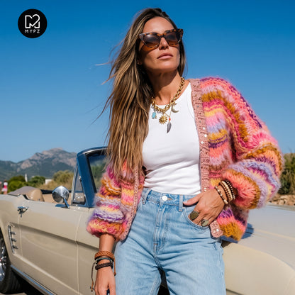 Knitting Kit – Short Chunky Mohair Cardigan Colorflow Wave No.12 (ENG-NL-DE)