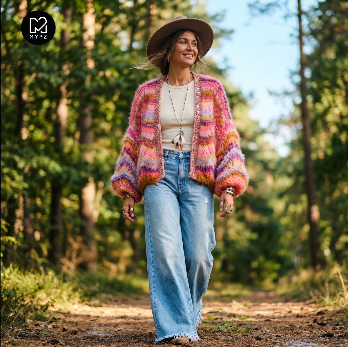Knitting Kit – Short Chunky Mohair Cardigan Colorflow Wave No.12 (ENG-NL-DE)