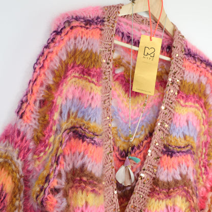 Knitting Kit – Short Chunky Mohair Cardigan Colorflow Wave No.12 (ENG-NL-DE)