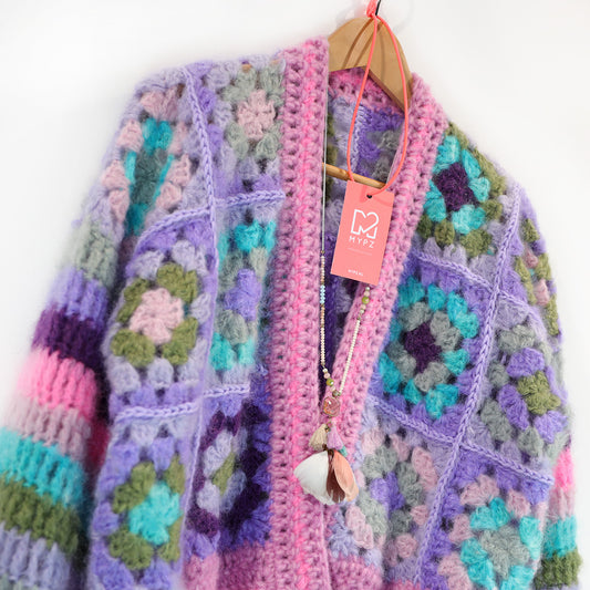 Schema per uncinetto - cardigan MYPZ Granny in mohair Purple Candy (ENG-NL-DE)