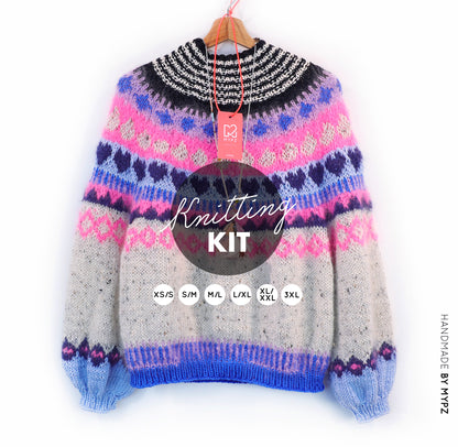 Knitting Kit – MYPZ Nordic top-down sweater Blue Heart No6 (ENG-NL-DE)