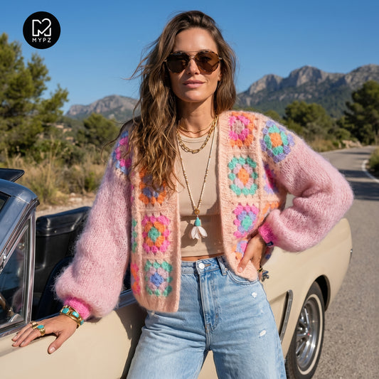 Kit per uncinetto - Cardigan in mohair a granny square MYPZ Marshmallow (ENG-DE-NL-ES-FR-IT-DA-SV-NO)
