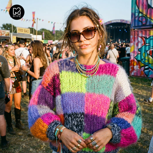 Knitting Kit – Chunky Rainbow Patchwork Pullover No.15 (ENG-NL)