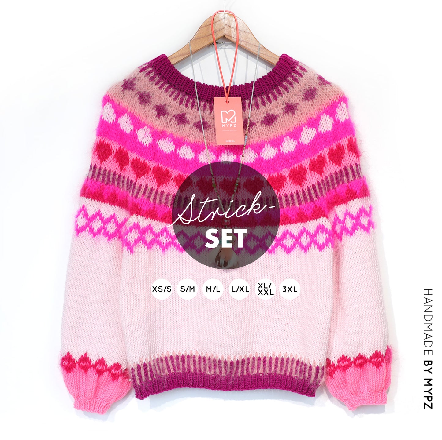 Knitting Kit – MYPZ top-down sweater Pink Hearts No6 (ENG-NL-DE)