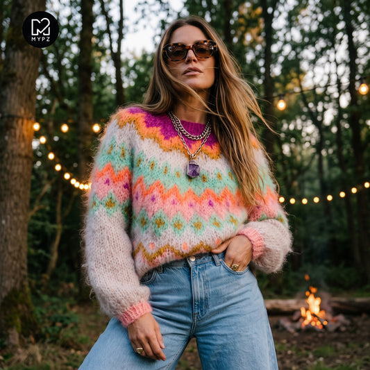 Kit per maglia - MYPZ Chunky Pullover Mohair lavorato dall'alto verso il basso Snowberry n.12 (ENG-DE-NL-ES-FR-IT-DA-SV-NO)