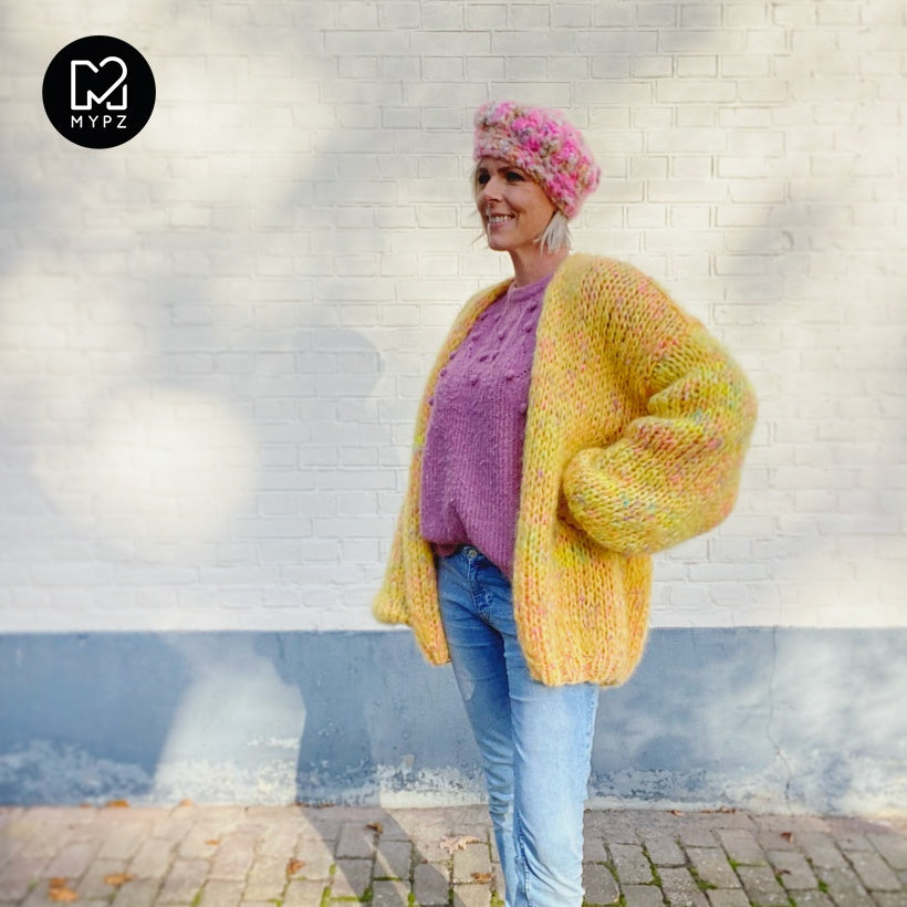 MYPZ knitting kit basic chunky mohair cardigan Yellow Pops no15